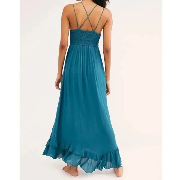 Free People Adella Maxi Slip Dress Long Lace in Teal Jewel Blue - Picture 3 of 10